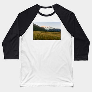 Mount Cook National Park at daybreak as rising sun strikes peaks of surrounding mountains Baseball T-Shirt